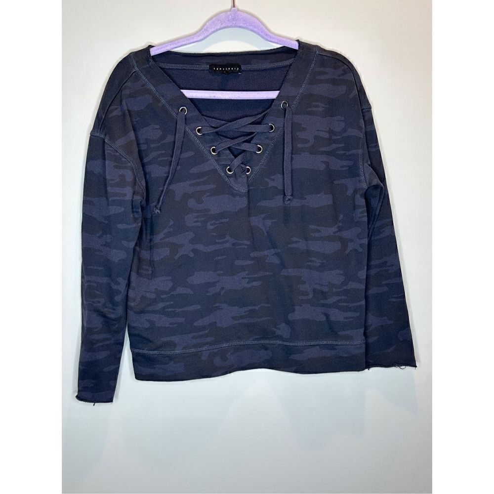 Sanctuary Black Camo Lace-Up Sweatshirt Size Small